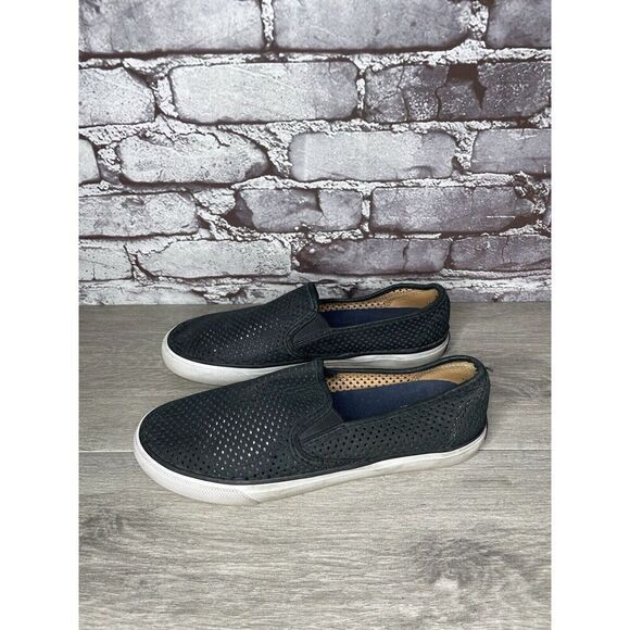 Sperry Seaside Perforated Black Suede Leather Slip On Shoes Sneakers 8M US/39EU - Picture 6 of 16